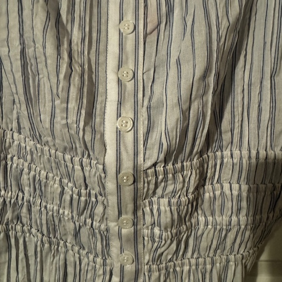 Forever 21 Crop Button Down Shirt Blue and White Striped - Picture 2 of 6